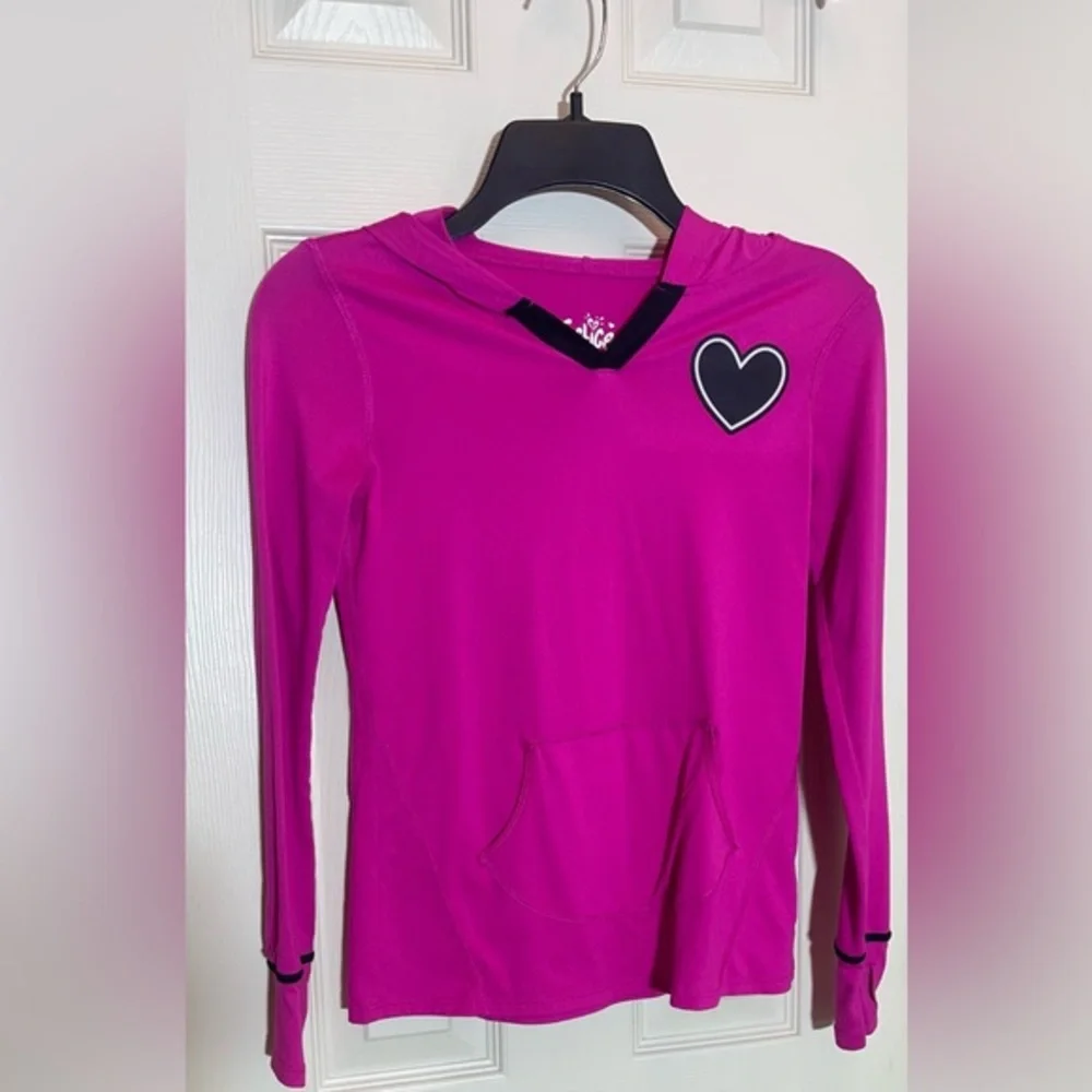 Justice girls pink hooded long sleeve shirt size child 8 like new